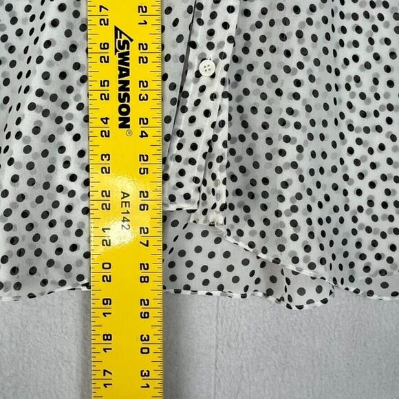 Zara Blouse Womens Large Oversized Polka Dot Button Up Black White Sheer Ruffle - Picture 10 of 11